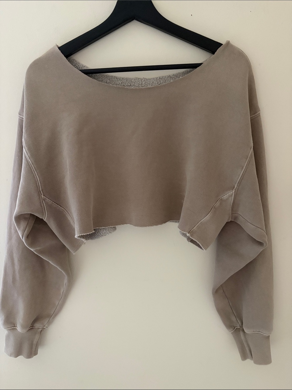 TNA Cropped Long-Sleeve Sweatshirt in Taupe